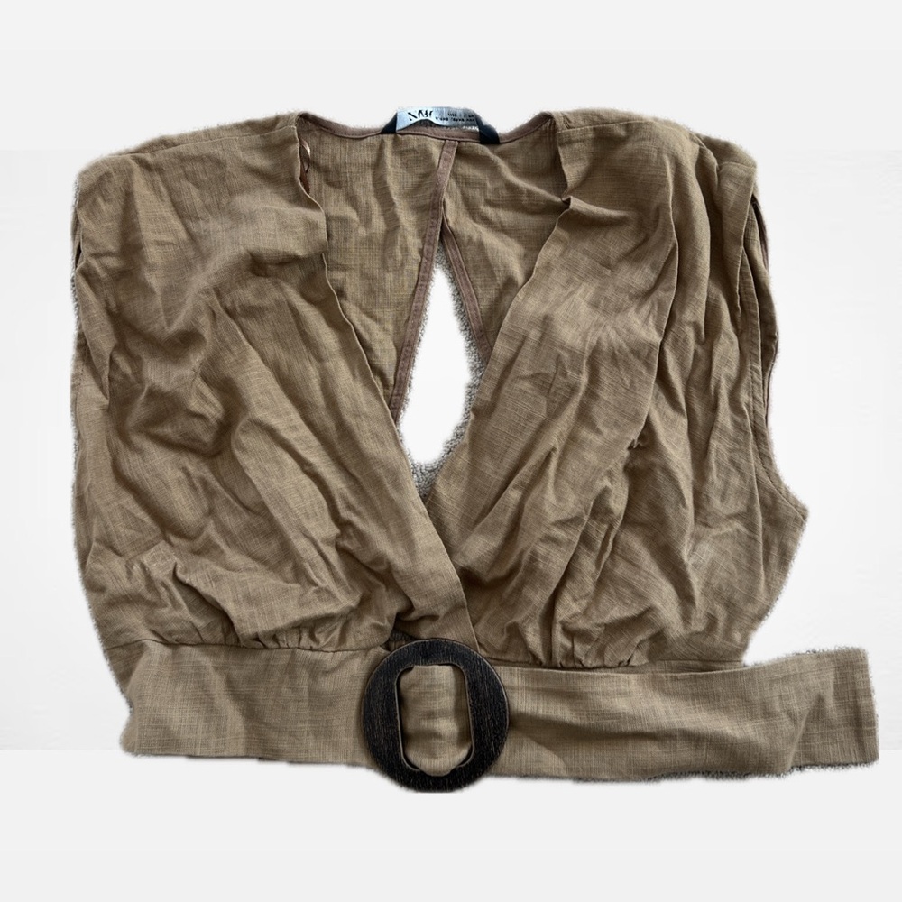 Tan Sleeveless Top with Black Belt